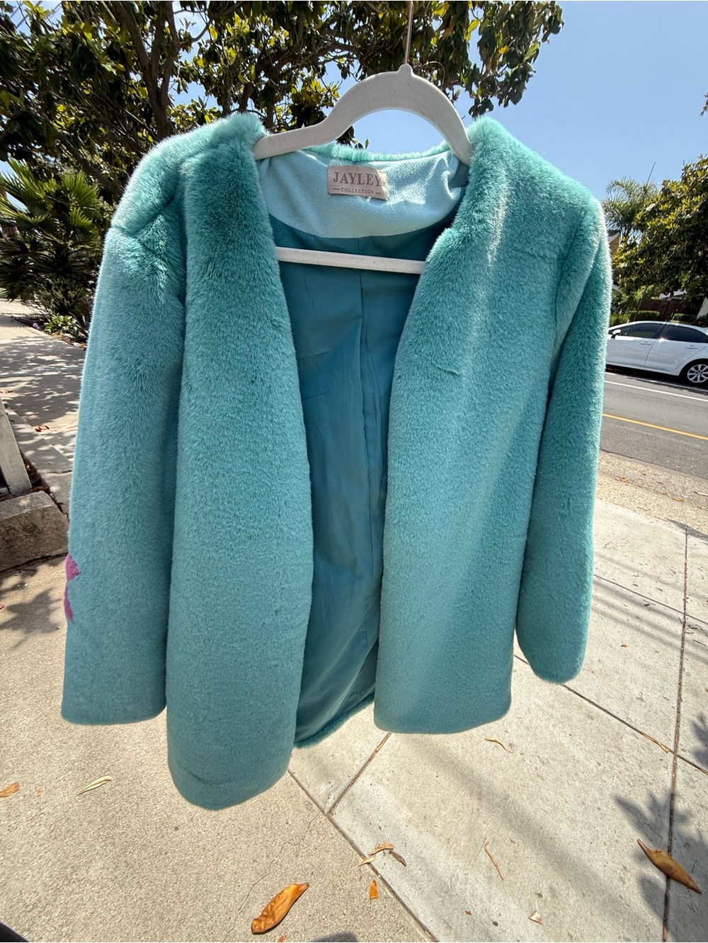 Kayley Plush Aqua Faux-Fur Coat - Picture 2 of 6